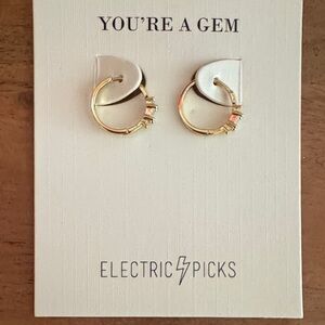 Electric Picks Gold Hoop Earrings with Pink Accents